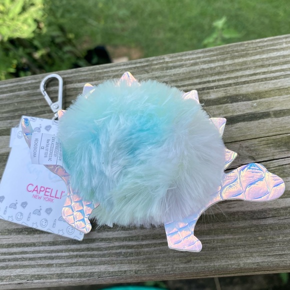 Fuzzy Dinosaur Bag Charm Key Chain Capelli New York Pom Pom - Picture 5 of 7